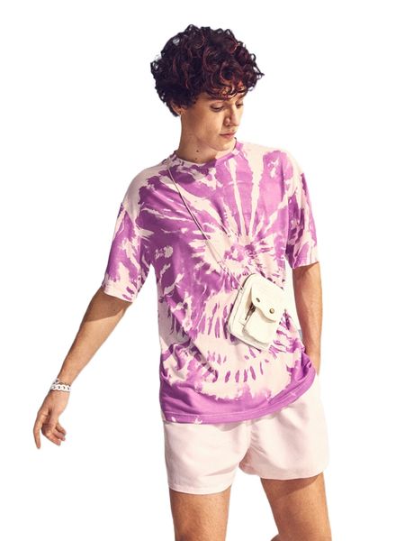 

men tie dye drop shoulder tee m5pw#, White;black