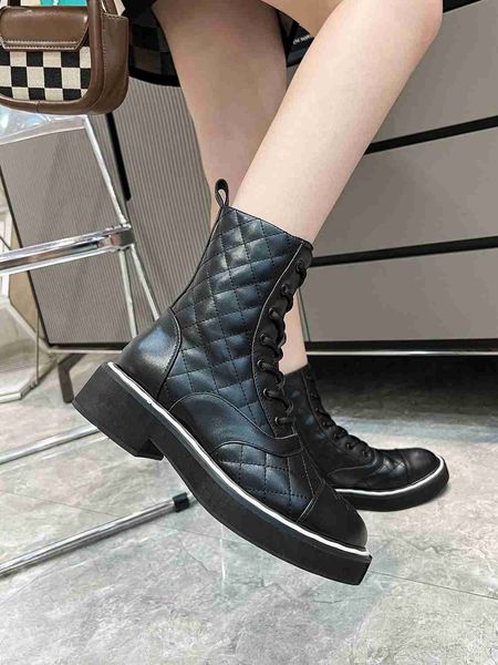 

luxury brand womens ankle boots martin knight cowhide ladies square heel lace up shoes big size 35-42, Black