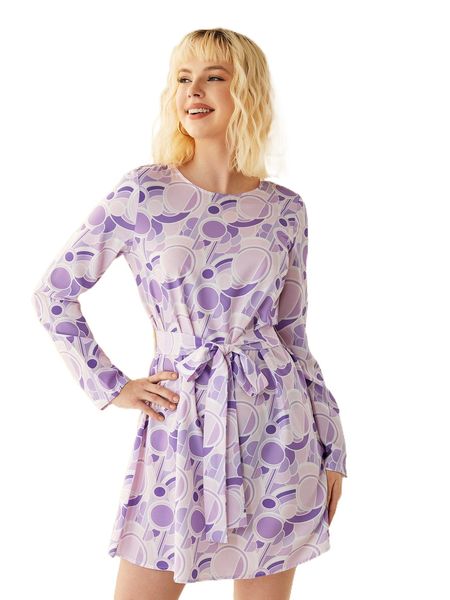 

x bellasyldesign geo print belted dress i1nh#, Black;gray