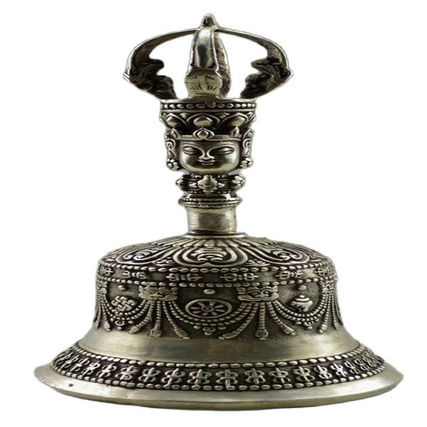 

collectible tibet silver carving hollow delicate devout kwan-yin shaking bell