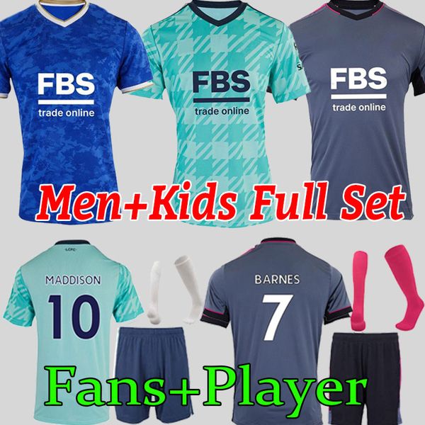 

soccer jersey football shirt 2021 22 23 vardy ndidi maddison iheanacho tielemans gray barnes morgan uniforms men kids kit goalkeeper fans pl, Black;yellow