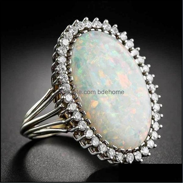 Anéis de banda Jóias de jóias 925 Sier Ring Oval forma Opal Zircon Gemstone for Women Wedding Party Gift Size Size Drop Delivery 2021 LYI0R
