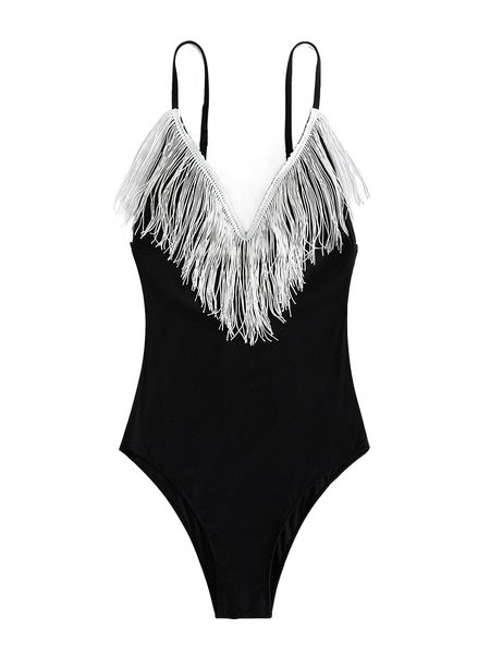 

fringe trim one piece swimsuit u5dh#, White;black