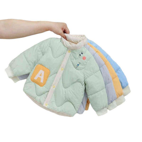 

autumn winter sweater children down jackets for cute cartoon cotton warm baby boy girl kids jacket outerwear 1-6y clothing j220718, Blue;gray