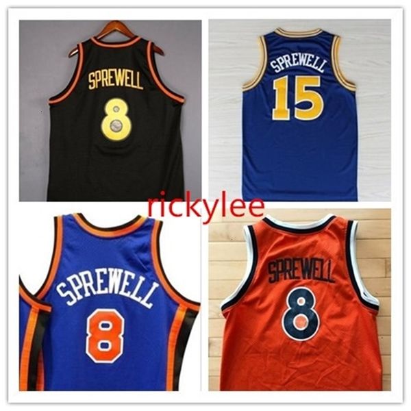 Xflsp Nikivip maglia da basket college state Latrell 15 Sprewell NY 8 maglia blu ritorno al passato ricamo cucito personalizzato bianco blu taglia S-5XL