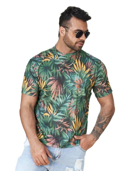 

extended sizes men allover tropical print tee w7lq#, White;black