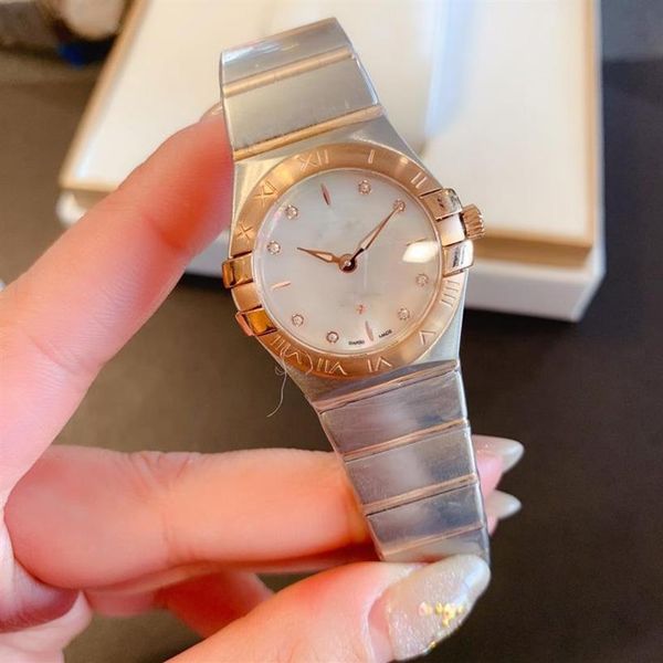 

watch ladies luxury quartz watch designer classic constellation series rose gold mother-of-pearl case casual brand wa335w, Slivery;brown