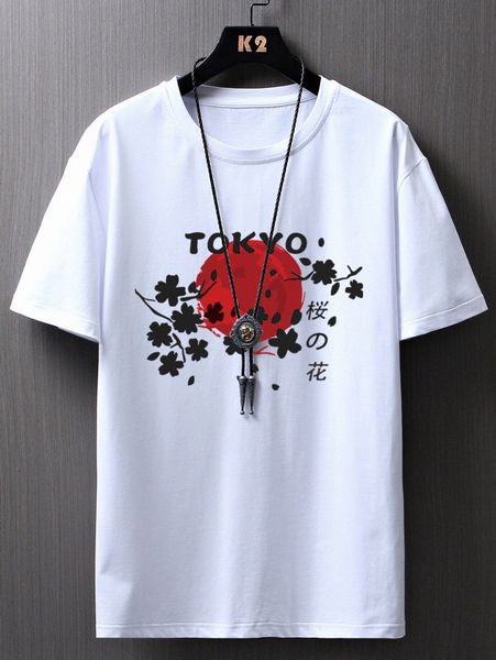 

romwe guys floral letter graphic tee t4so#, White;black