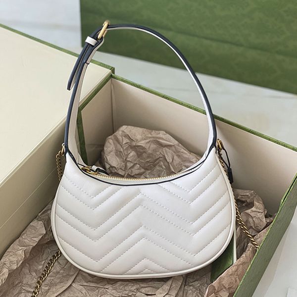 

plain axillary bag chains crossbody bags women half moon clutch bag thread genuine leather letter dot hardware zipper metal with long chain
