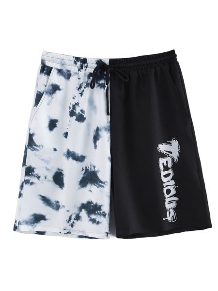 

men letter graphic tie dye shorts 35g2#, White;black