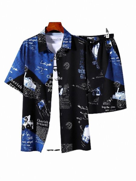 

men slogan graphic shirt & drawstring waist shorts without tee j4ph#, Gray