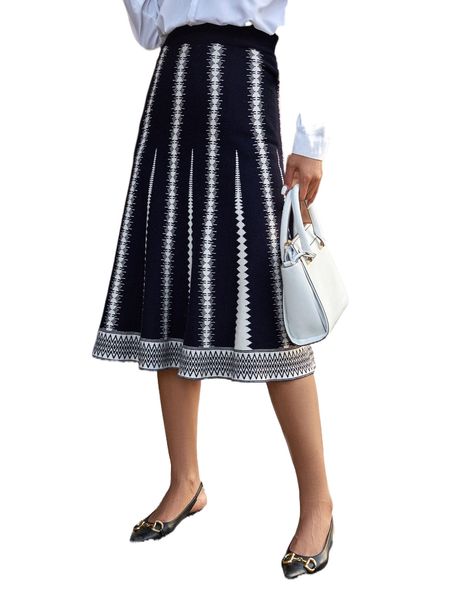 

chevron pattern high waist knit skirt f7eg#, White;black