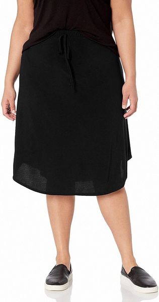 

vixen women's plus-size tie-waist ity stretch a-line mid-length skirt t38x#, Black;gray