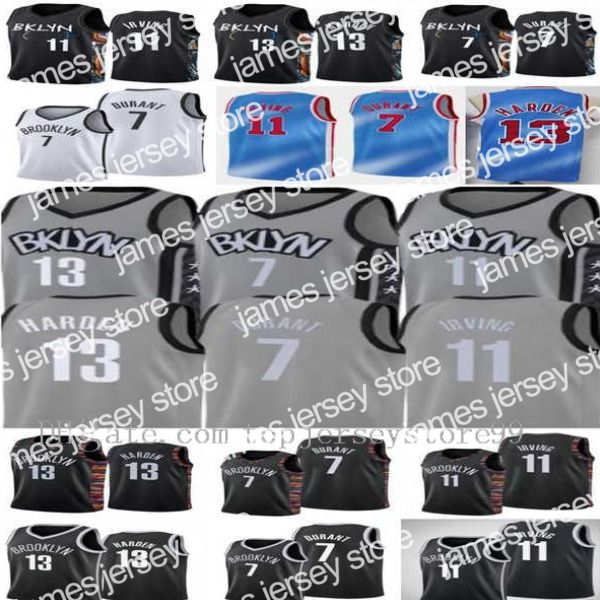 Neues hochwertiges Kevin Kyrie 7 Durant Herrentrikot 11 Lrving 13 City Harden 13 Basketballtrikot Basketball Schwarz Weiß Blau Größe S-2XL Atmungsaktiv