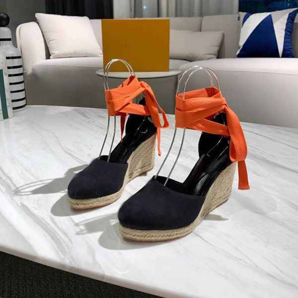 

wedge dress shoes designer fisherman lace-up high heels platform pumps luxury summer slides shoes real leather size 35-42, Black