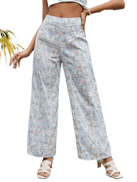 

allover floral print wide leg pants o0fu#, Black;white