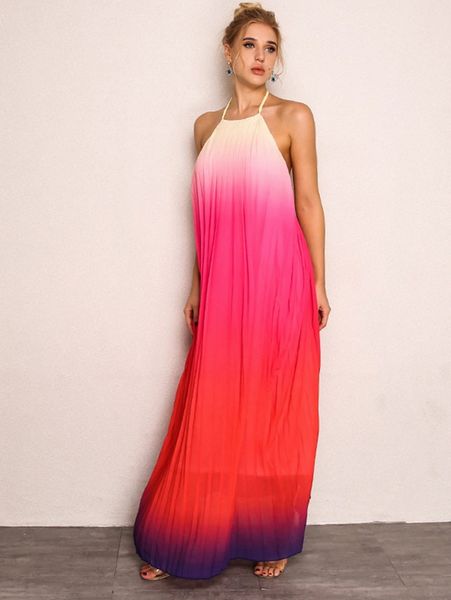 

joyfunear ombre halter maxi dress l3tg#, Black;gray