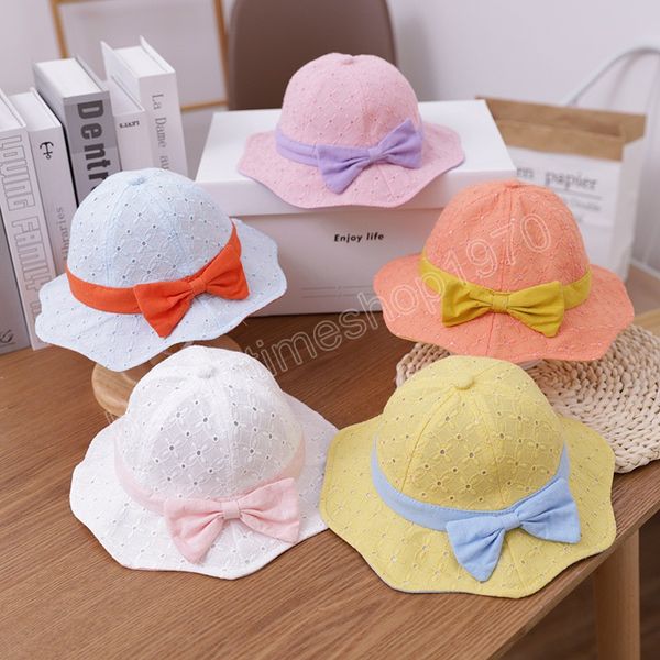 Süße Schleife Baby Mädchen Eimer Hut Sommer Blume Baumwolle Baby Panama Hut für Mädchen breite Krempe Sonnenhüte