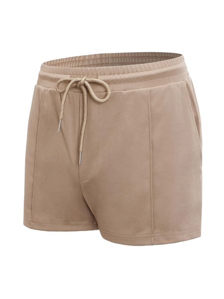 

men solid drawstring waist slim shorts c5ja#, White;black