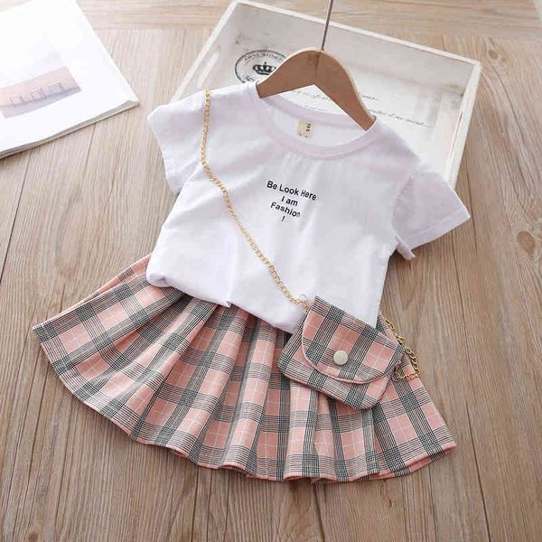 

girls' suit summer new style british style skirt suit two-piece suit chain bag kids clothes girls kids clothes girls g220509, White
