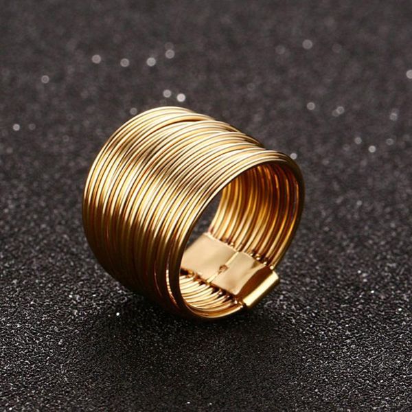 

cluster rings 15mm wrap ring feminine women spring gold color interlocked stacking big round hyperbole jewelry, Golden;silver