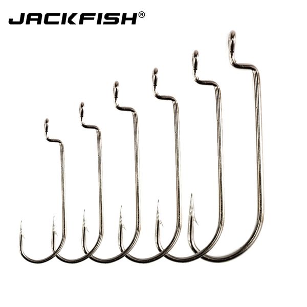 

jackfish 50pcslot highcarbon steel fishing hook black crank hook lure worm hook with hole fishing hooks 220623