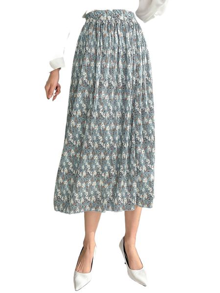 

dazy allover floral print plisse skirt c4qz#, Black