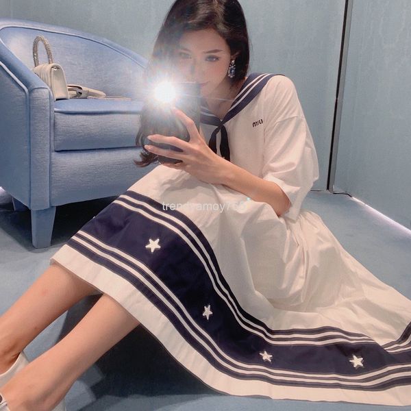 

two piece dress miu's elastic waist color matching print skirt, White