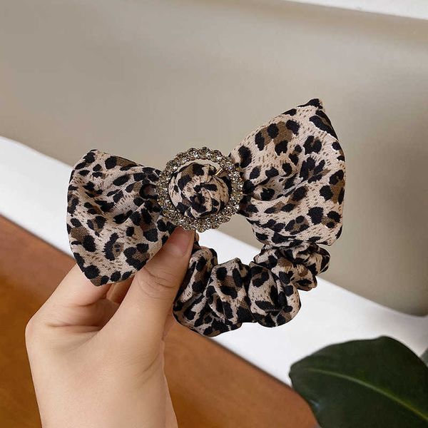 

fashion leopard bow headdress mori department super fairy high elastic rubber band women's headband korean temperament net red hair orn, Slivery;white