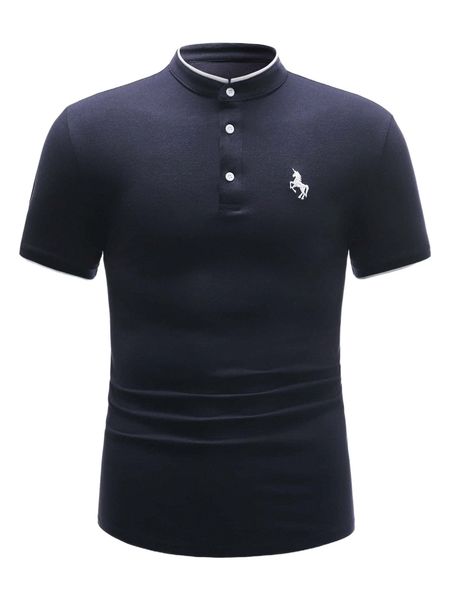 

men horse embroidery button half placket polo shirt x3yz#, White;black