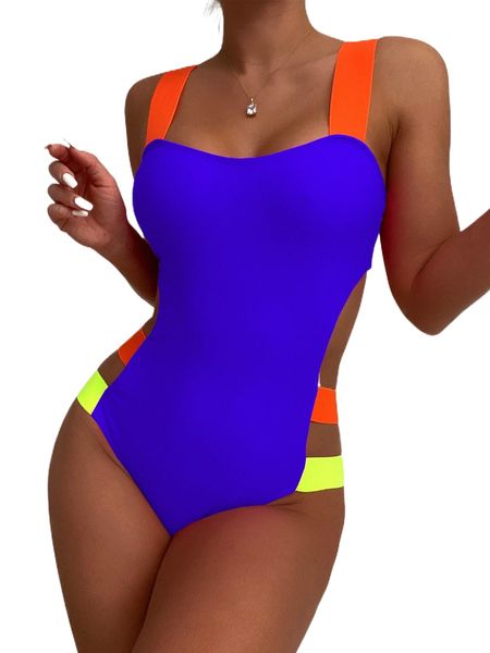 

colorful strap cut-out one piece swimsuit p3th#, White;black