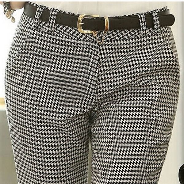 

spring summer autumn slim casual work wear career houndstooth straight pencil pants women trousers female y200114, Black;white