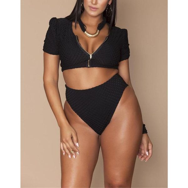 

women's swimwear 2022 zipper bikinis women swimsuit high waist bathing suit plus size push up bikini set vintage beach wear 4xl biquini, White;black