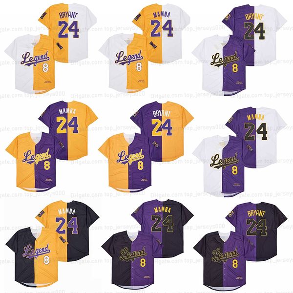 

1978-2020 man mamba legends 8 24 bryant split baseball jerseys color black white yellow purple alternate stitched shirts, Blue;black
