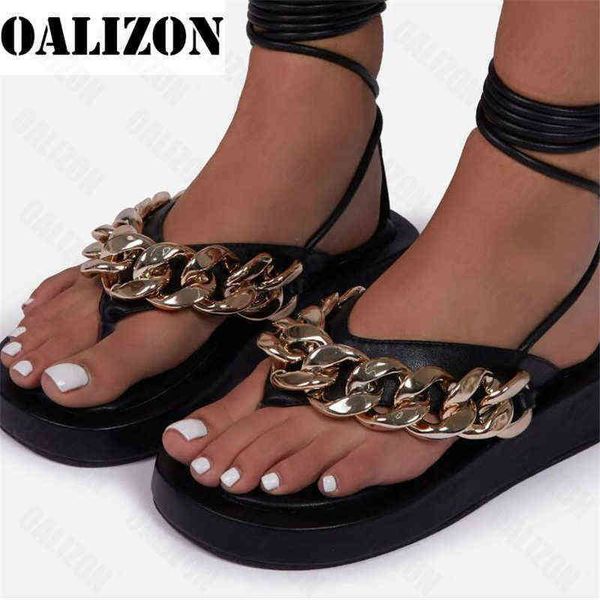 

slipper women 2022 fashion chain sandal shoe clip toe thong platform lace up ladie casual gladiator 220622, Black