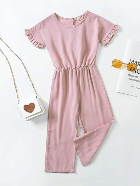 

toddler girls frill trim wide leg jumpsuit she, Blue