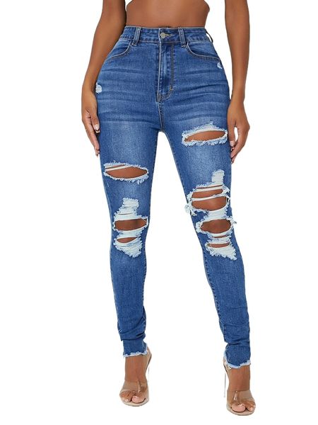 

sxy ripped raw hem skinny jeans w4qy#, Blue