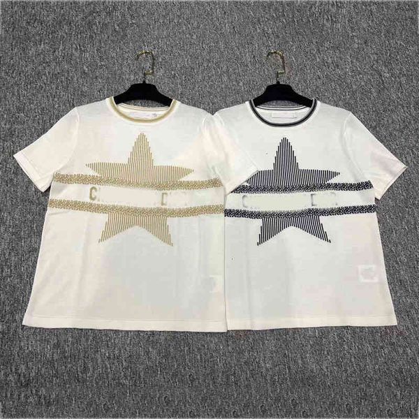 

women's knits & tees designer d home 2022 spring and summer new five pointed star letter jacquard round neck short sleeve t-shirt sweat, White