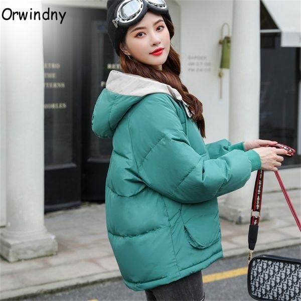 

orwindny 2020 parka women new green hooded winter jacket women coats cotton padded jacket outwear wadded jacket female xs lj201021, Black