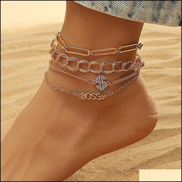 

anklets fashion simple geometric beach anklet bracelet female personality metal chain 4 combination chains drop delivery 2021 jewelry dhbwe, Red;blue