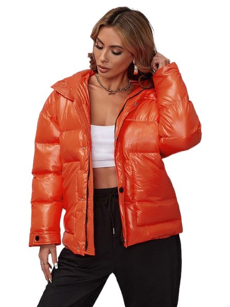 

dual pocket drop shoulder hooded puffer coat x5wi#, Black