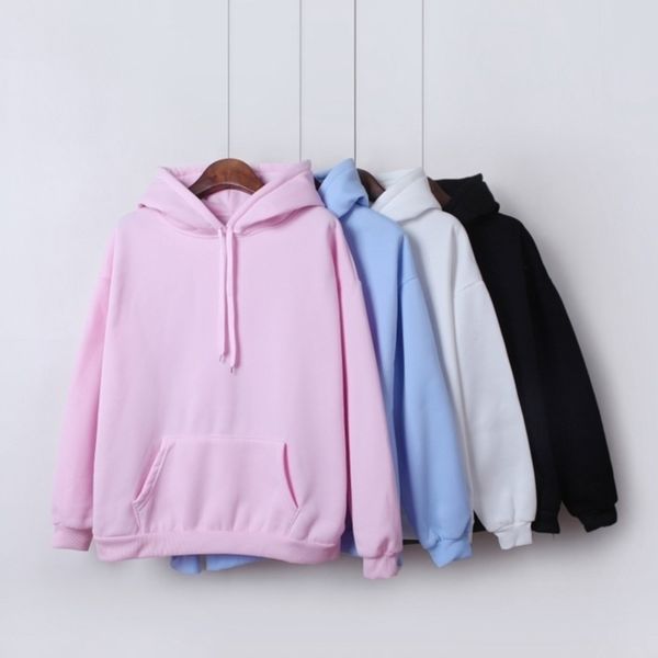 

social harajuku hoodies for girls solid color hooded sweatshirt longsleeved winter velvet thickening coat y200915, Black