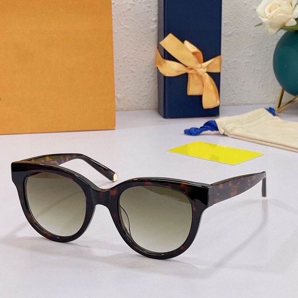 

2022 women men sunglasses black yellow leopard print plank frame grey gradient color cat eye big lenses available with box, White;black