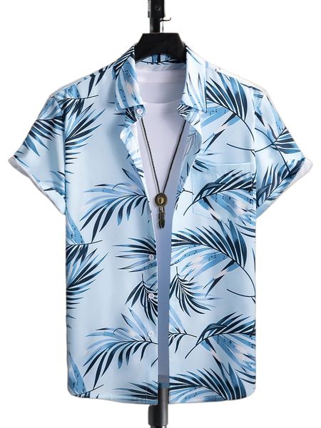 

men tropical print one pocket front shirt without tee h3ix#, White;black