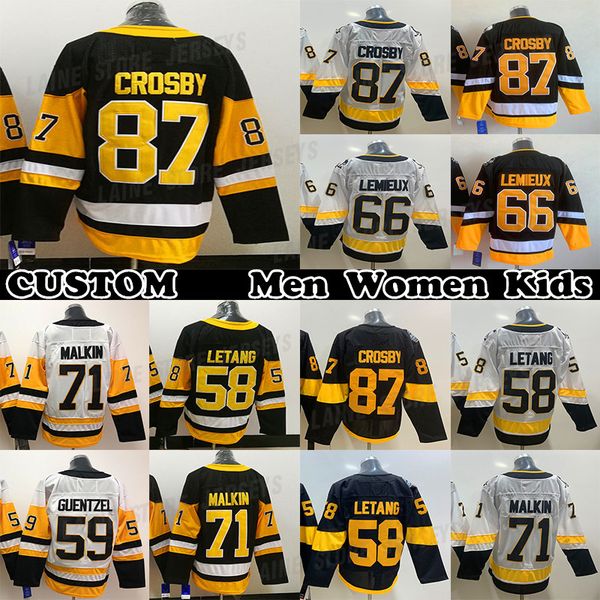 

87 sidney crosby jersey 71 evgeni malkin 58 kris letang 59 jake guentzel 77 jeff carter 66 mario lemieux custom mens womens youth any name a, Black;red