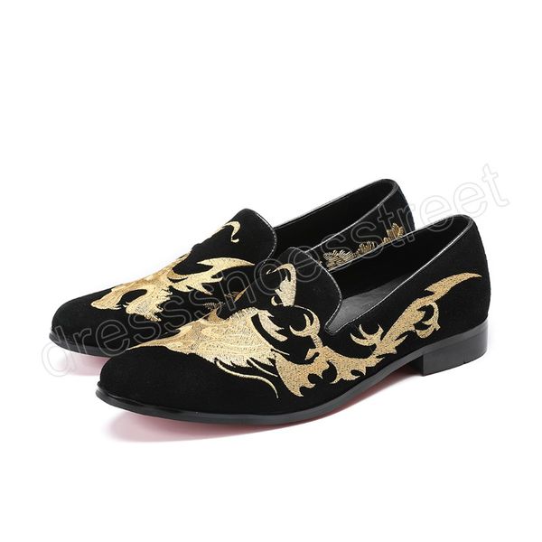 Handgemachte Drachenstickerei Herren Loafer Party Hochzeit Herren Kleid Schuhe Wildleder Raucher Hausschuhe Herren Wohnungen