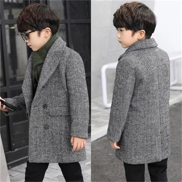 

fashion lattice children woolen coat for boys autumn winter fashion buttons kids clothes woolen coat lj201202, Blue;gray