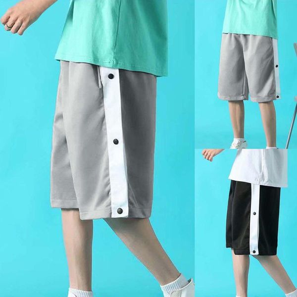 

men's shorts men fashion sports casual breasted elastic waist straight leg loose pants korean college style summer short, White;black