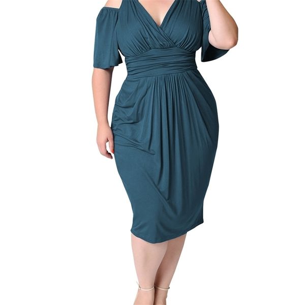 

summer new dress for fat female plus size vintage dress women blue deep v neck hollow out tight slim midi dress l 5xl 210320, Black;gray