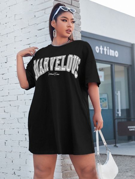 

plus letter graphic drop shoulder dress i0d0#, Black